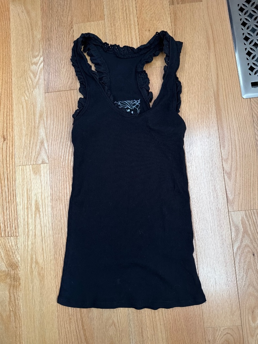 Costa Blanca Black Eyelet Trim Cotton Ribbed Tank Top - large